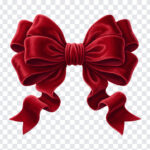 Red Velvet Christmas Bows PNG with elegant design, perfect for holiday decor, transparent background PNG.