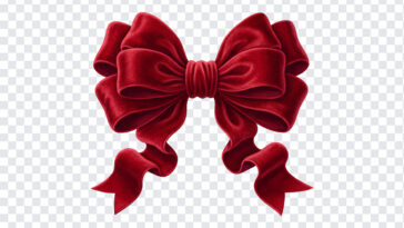Red Velvet Christmas Bows PNG with elegant design, perfect for holiday decor, transparent background PNG.