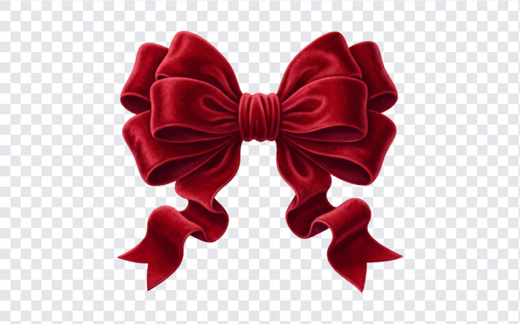 Red Velvet Christmas Bows PNG with elegant design, perfect for holiday decor, transparent background PNG.