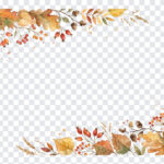 Watercolor Autumn Borders PNG with colorful leaves on a transparent background.