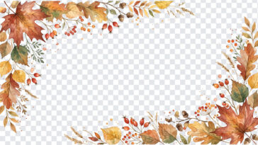 Watercolor Autumn Borders PNG with colorful leaves on a transparent background.